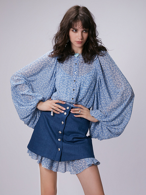 Синяя юбка-мини из денима, 2