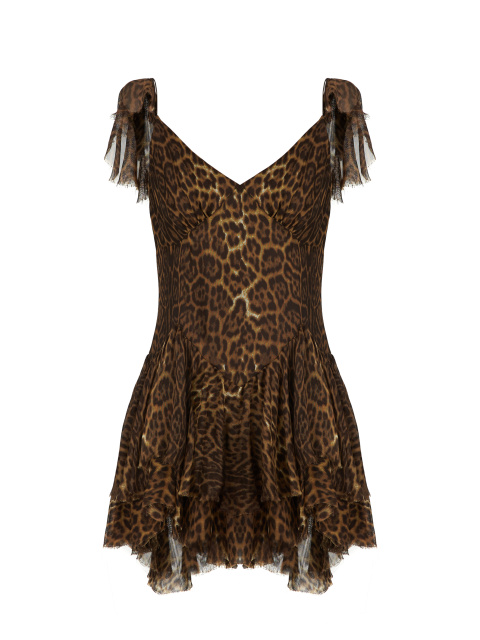 Платье-мини из сетки с леопардовым принтом, 1