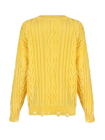 Желтый унисекс хлопковый свитер с косами, 2