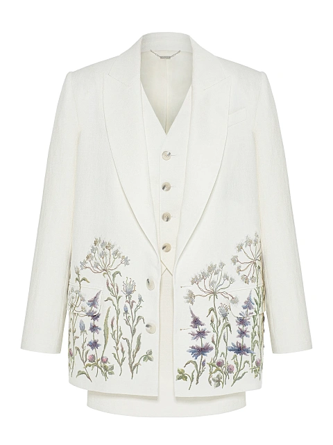 Белый костюм-тройка с цветочной вышивкой, 1