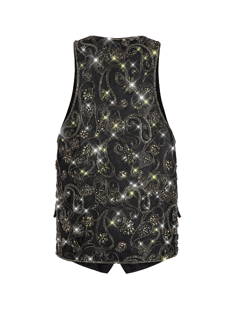 Черный кожаный жилет с вышивкой кристаллами и бисером, 2