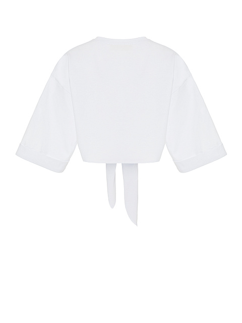 Белая укороченная футболка с узлом, 2