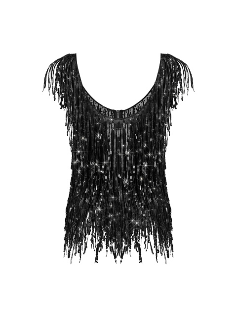 Черный топ с бахромой из бисера и пайеток, 1