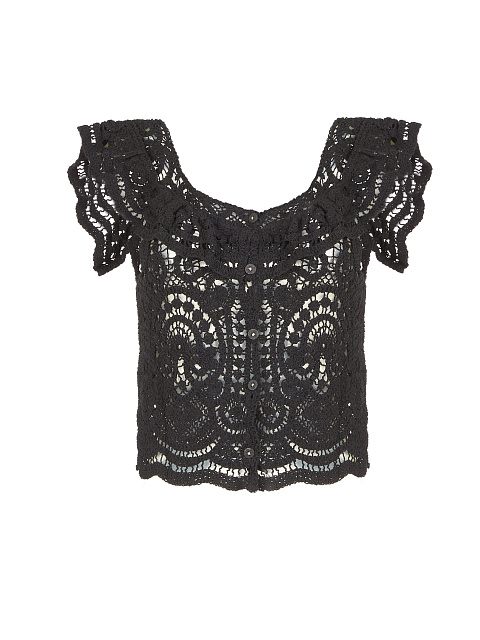 Черный кружевной топ на пуговицах, 1