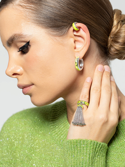 Кольцо-кисть из белого золота с лаймовой эмалью, 2 Кольцо-кисть из белого золота с лаймовой эмалью, 2