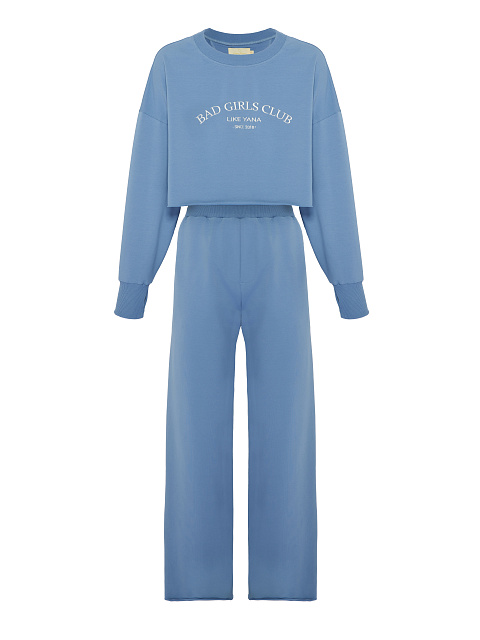 Голубой трикотажный костюм Bad Girls Club с белой вышивкой, 1