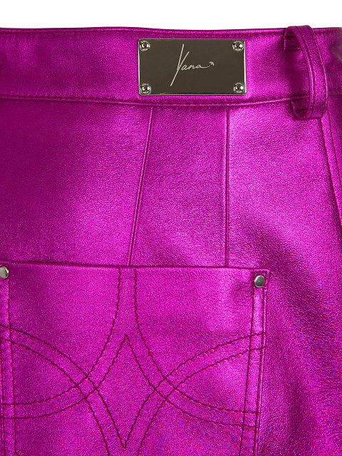 Кожаная мини-юбка цвета фуксии с металлик эффектом, 4 Кожаная мини-юбка цвета фуксии с металлик эффектом, 4