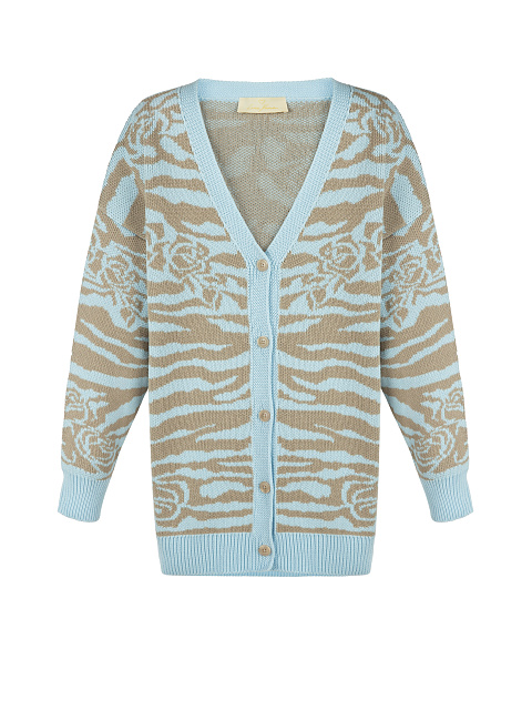 Бежево-голубой оверсайз кардиган с узором, 1 Бежево-голубой оверсайз кардиган с узором, 1