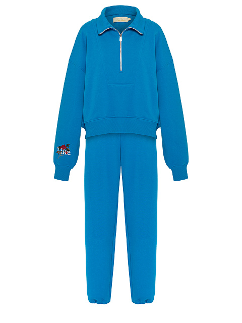 Голубой спортивный костюм из футера с вышивкой, 3