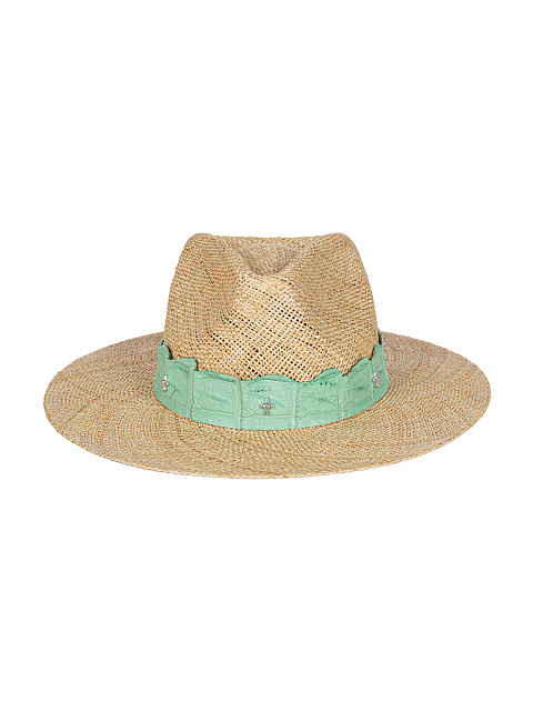 Соломенная шляпа с отделкой из зеленой кожи крокодила, 2