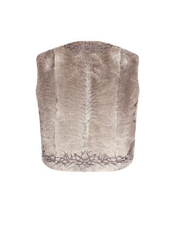 Бежевый жилет из каракуля с вышивкой, 2