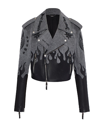 Серая косуха из денима с отделкой из кожи, 1