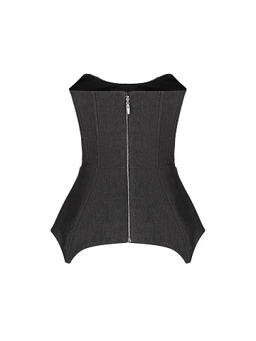 Черный корсет из денима с баской, 2