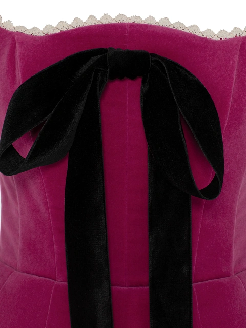 Розовое платье-мини из бархата с бантом, 4