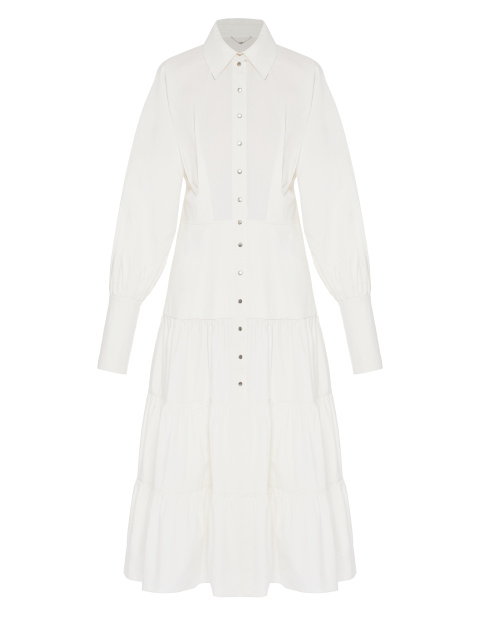 Белое хлопковое платье-рубашка с длинным рукавом, 1