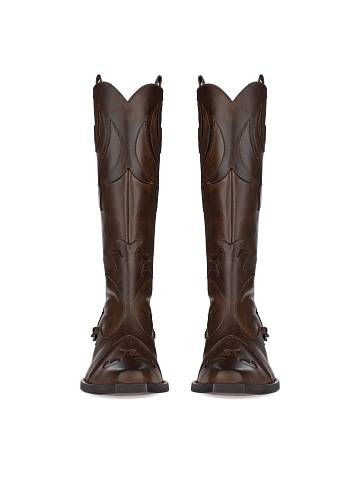 Коричневые кожаные казаки с цепочкой, 2