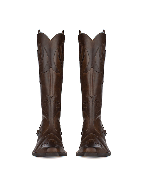 Коричневые кожаные казаки с цепочкой, 2