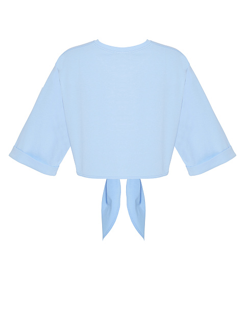 Светло-голубая укороченная футболка с узлом, 3
