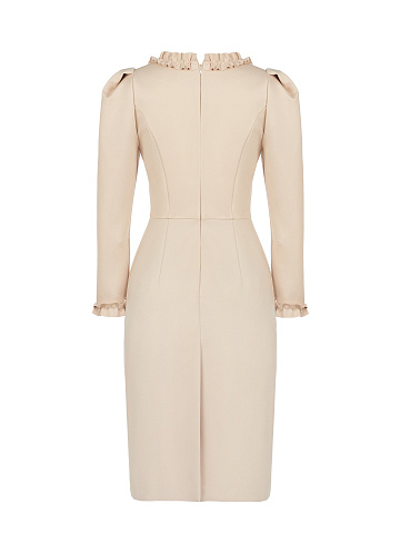 Бежевое платье-миди с рюшами, 2