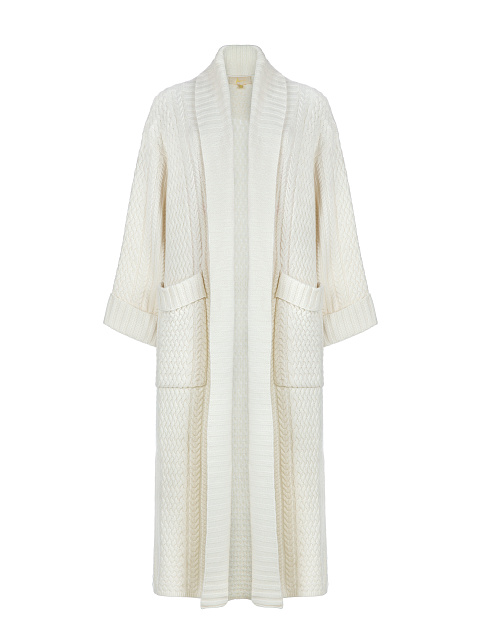 Белое вязаное пальто из шерсти мериноса и кашемира, 3 Белое вязаное пальто из шерсти мериноса и кашемира, 3