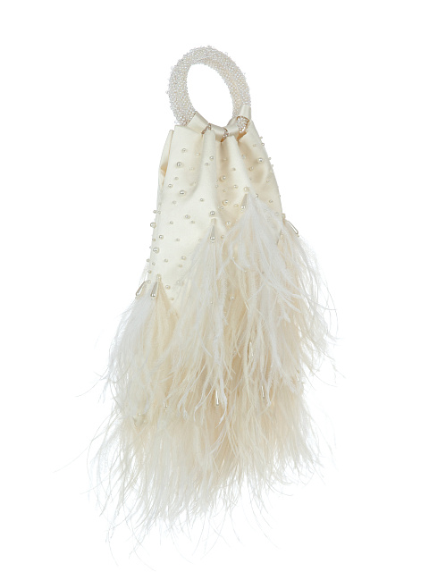 Белая сумка из шелка с жемчугом и перьями, 2