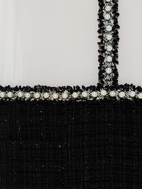 Бело-черное платье-мини из шифона и твида, 3 Бело-черное платье-мини из шифона и твида, 3