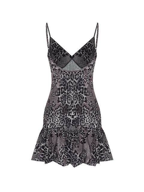 Серое платье-комбинация с леопардовым принтом и воланом, 2