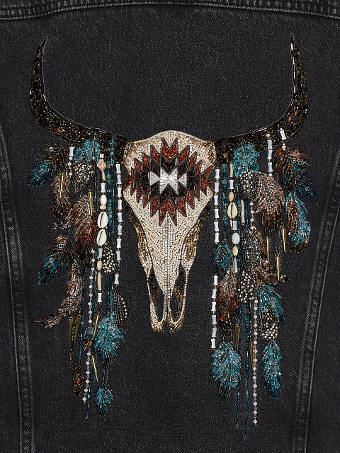 Черная джинсовая куртка с воротником из каракуля, 3 Черная джинсовая куртка с воротником из каракуля, 3