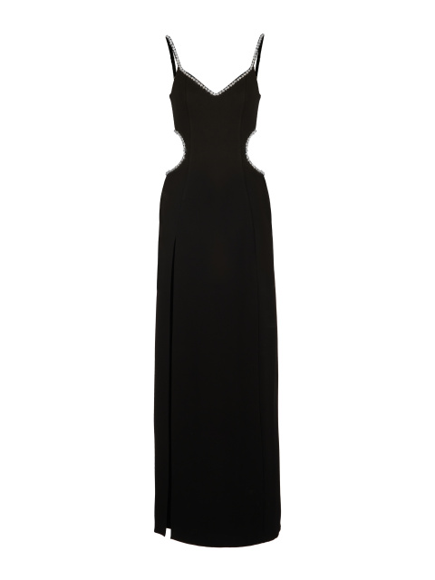 Черное платье-макси с вырезами и стразами, 1