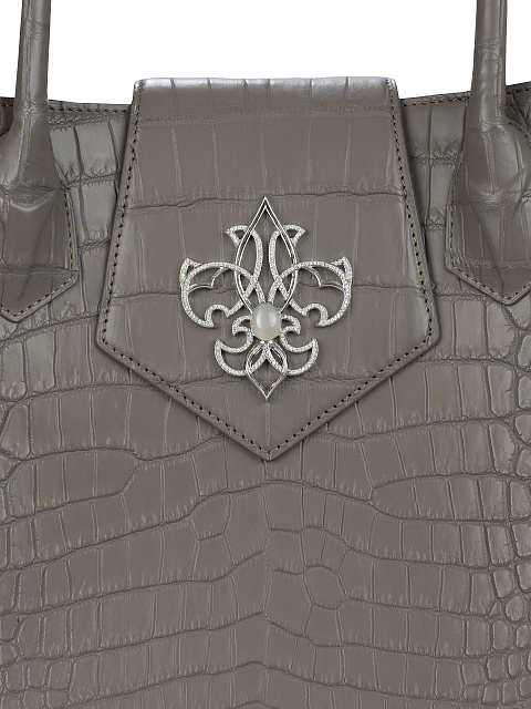 Сумка-тоут из кожи крокодила с лилией из серебра с бриллиантами и лунным камнем, 5 Сумка-тоут из кожи крокодила с лилией из серебра с бриллиантами и лунным камнем, 5