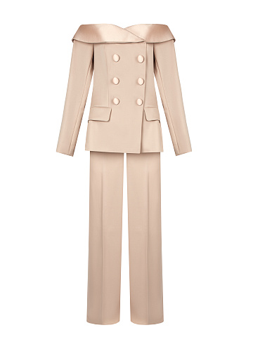 Бежевый костюм-двойка с открытыми плечами, 1
