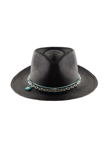 Черная соломенная шляпа с цепью и бирюзой, 2