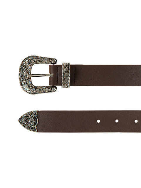 Узкий темно-коричневый ремень с двумя пряжками, 2 Узкий темно-коричневый ремень с двумя пряжками, 2