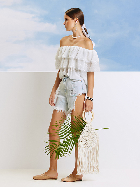 Светло-голубые рваные шорты из денима, 5