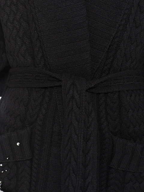 Черное вязаное пальто из кашемира с декором из меха норки, 6