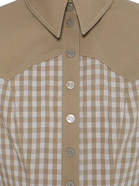 Бежевое платье в клетку из льна и денима, 3