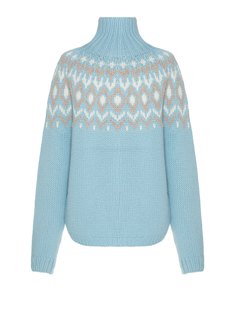 Голубой вязаный свитер из кашемира с узором, 2 Голубой вязаный свитер из кашемира с узором, 2