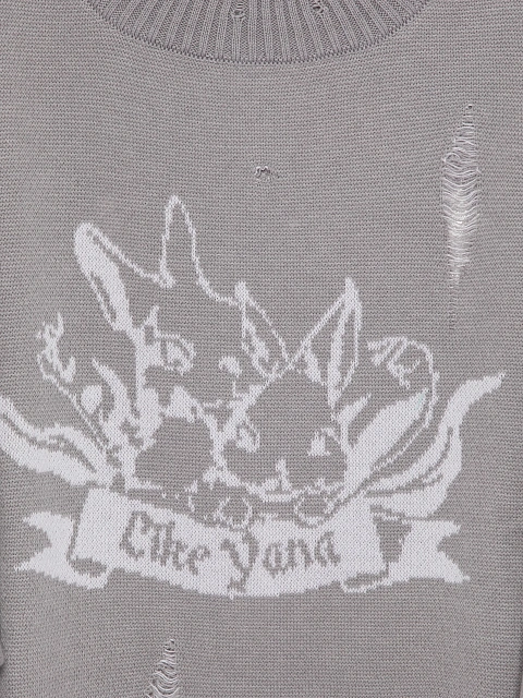 Серый свитер из хлопка с принтом и дырками, 4