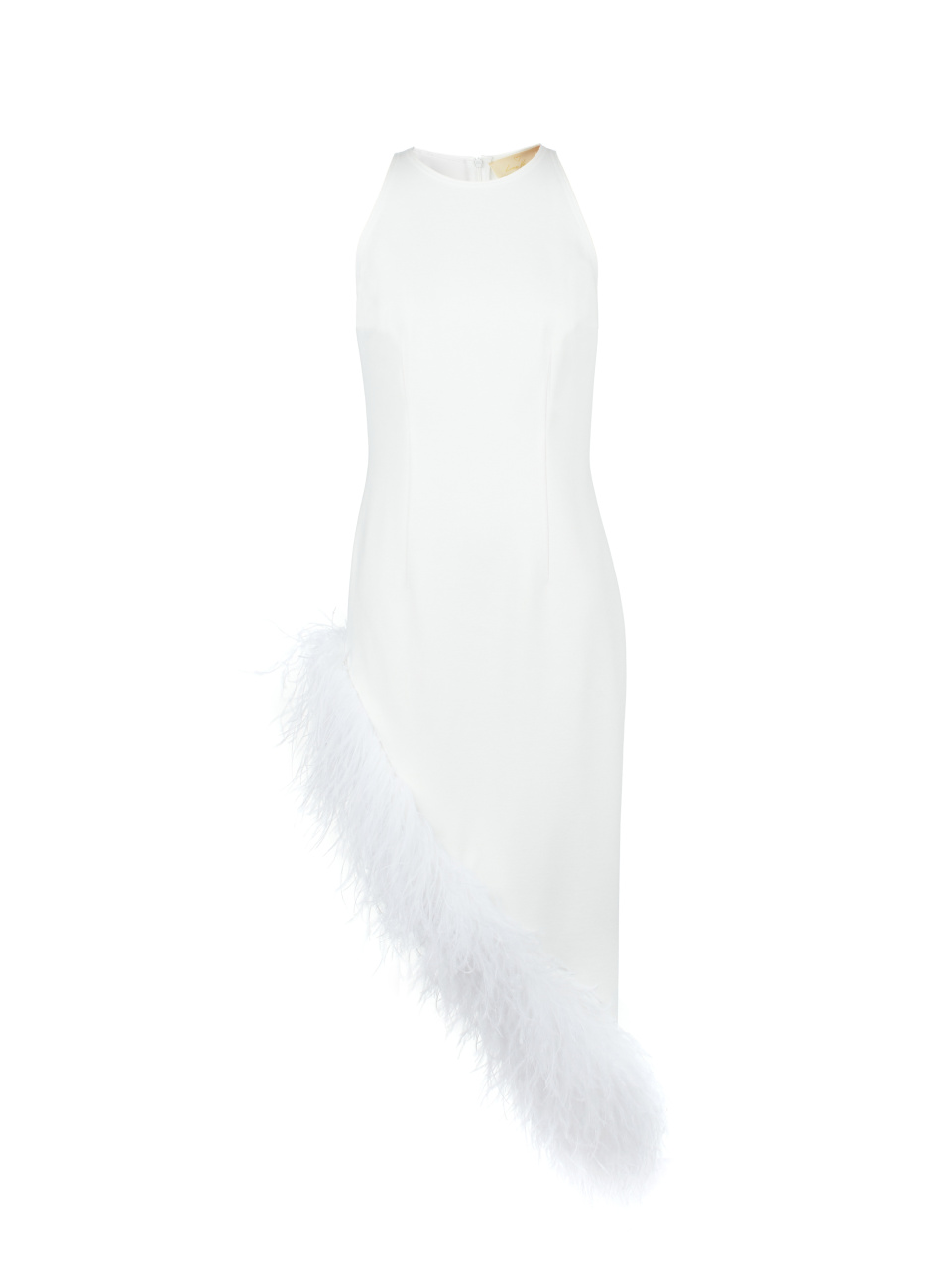Белое асимметричное платье из джерси с боа, 1