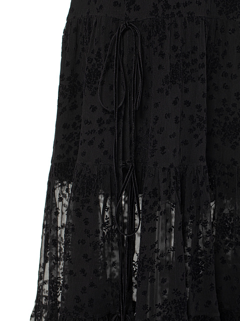 Черное платье-миди из шифона с цветочным принтом и завязками, 4 Черное платье-миди из шифона с цветочным принтом и завязками, 4