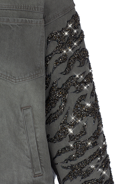 Серая джинсовая куртка с вышивкой, 3