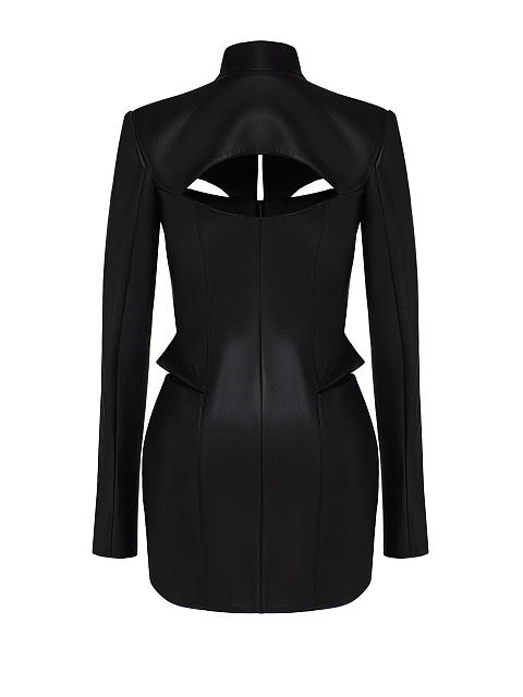 Черное платье-мини из кожи с разрезами, 8