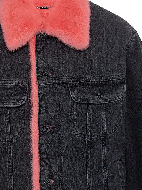 Черная джинсовая куртка с подкладом из розового меха норки, 3