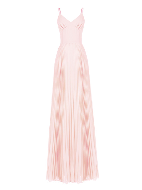 Розовое платье-макси из шифона с плиссировкой, 1