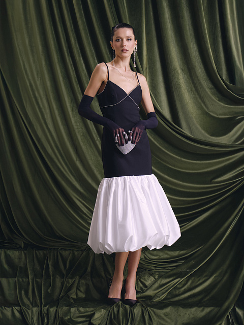 Черное платье-миди с белой юбкой-баллон, 5 Черное платье-миди с белой юбкой-баллон, 5