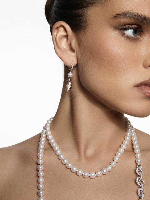 Серьги из белого золота с морганитом и жемчугом Акойя, 2