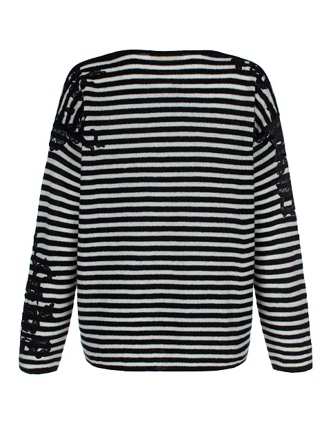 Черно-белый кашемировый пуловер с вышивкой и стразами, 2