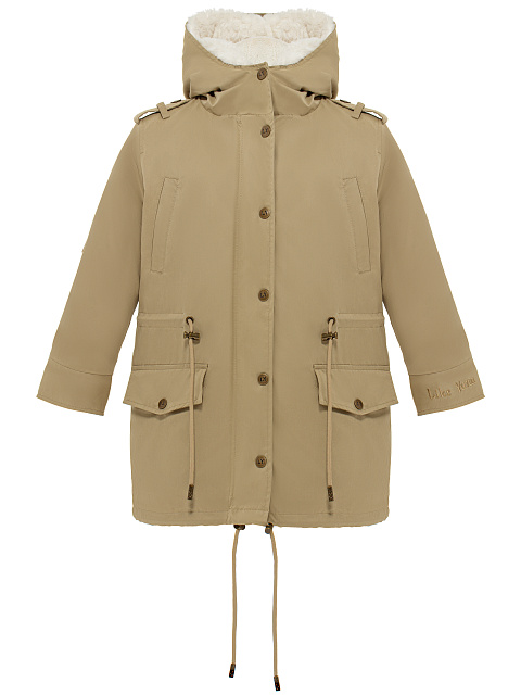 Детская парка цвета хаки из плащевки с эко-мехом, 2