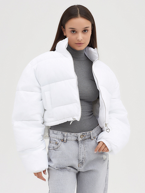 Белый укороченный пуховик, 5