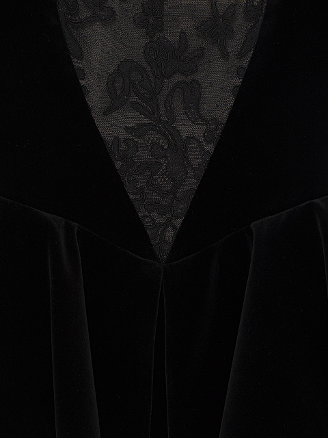 Черное платье-мини из бархата с кружевом и баской, 3